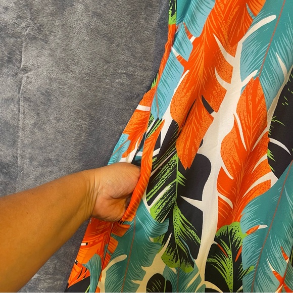 Women’s Large Tropical Leaf Print Maxi Summer Dress Resort Vacation Casual - Picture 3 of 16